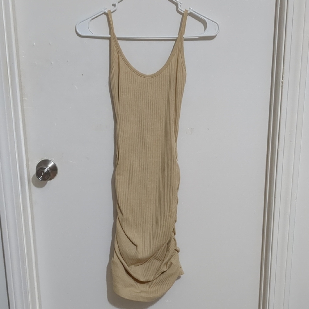 Beige Ribbed Knit Dress
